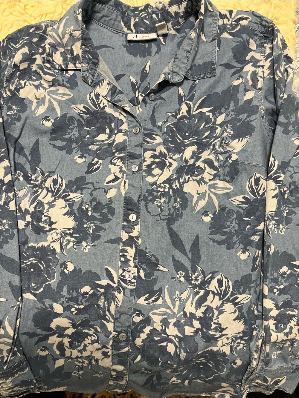 Denim&Co Blue Floral Button-Down Shirt